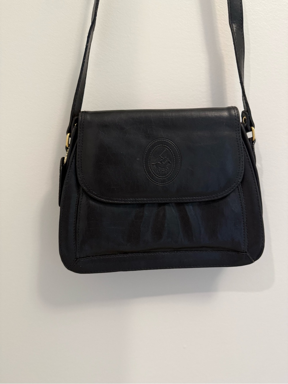 VTG Elka Handbags Inc. Black Leather Equestrian Crossbody Saddle Bag